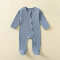 Macacão infantil de zíper de manga comprida, pijama sólido, algodão orgânico, sleepsuits waffle, macacão meninos e meninas, 100% algodão - Wolf Magazine