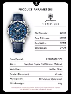 Imagem do POEDAGAR-Relógio quartzo de couro impermeável masculino, cronógrafo luminoso, militar, alta qualidade, luxo, homem, reloj