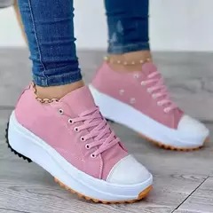 Sapatos clássicos velozes de lona branca para mulheres, tênis com cordões sólidos, sapatos casuais de plataforma, 2024