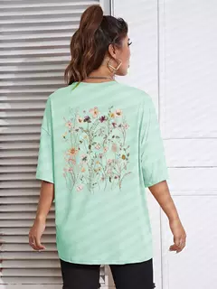 Lindos clusters de flores femininos estampa camisetas de algodão, tops casuais respiráveis macios de manga curta, roupas de rua soltas e confortáveis