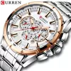 Curren-relógio de pulso casual masculino, pulseira de aço inoxidável, mostrador grande, quartzo, com slots luminosos, cronógrafo esportivo, novo
