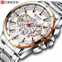 Curren-relógio de pulso casual masculino, pulseira de aço inoxidável, mostrador grande, quartzo, com slots luminosos, cronógrafo esportivo, novo
