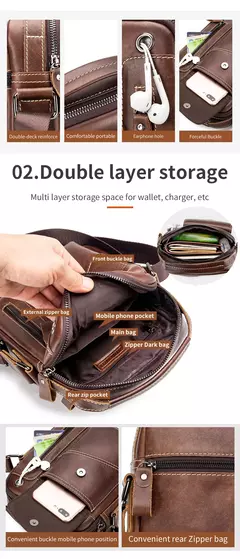 Bolsa de ombro multifuncional para homens Couro Crossbody Bag Bolsa de alta capacidade - comprar online