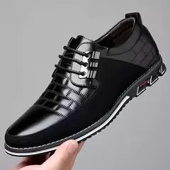 Sapato casual de couro clássico masculino, tênis de costura, vestido respirável, tendência de negócios, exterior, outono, 2024