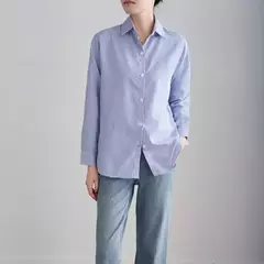 Camisa feminina manga comprida listrada azul, feminina de escritório, moda casual, solta, primavera, outono - loja online