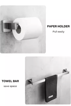 Aço inoxidável acessórios do banheiro kit de ferragens montagem na parede gancho suporte de papel barra toalha toalete escova titular saboneteira - comprar online