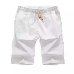 Imagem do Bermuda masculina de algodão, calções casuais masculinos, calções pretos, roupas de praia, marca clássica, verão 2022