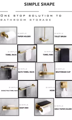 Escovado Ouro Acessórios Do Banheiro Conjunto, suporte Da Escova Do Vaso Sanitário, suporte Do Papel Higiênico, Barra De Toalha, Cremalheira Do Trilho, Gancho De Cabide, Hardware Saboneteira - loja online