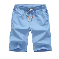 Imagem do Bermuda masculina de algodão, calções casuais masculinos, calções pretos, roupas de praia, marca clássica, verão 2022