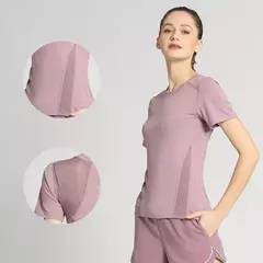 Imagem do Roupas femininas de ioga de manga curta, camiseta simples de fitness, corrida esportiva de ginástica, nova moda, primavera e verão, 2024