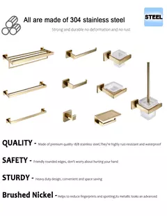 Escovado Ouro Acessórios Do Banheiro Conjunto, suporte Da Escova Do Vaso Sanitário, suporte Do Papel Higiênico, Barra De Toalha, Cremalheira Do Trilho, Gancho De Cabide, Hardware Saboneteira