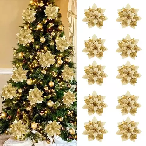 Flores Natalinas Decorativas 14,5 cm — Cores Vibrantes e Glitter para um Natal Encantador! - comprar online