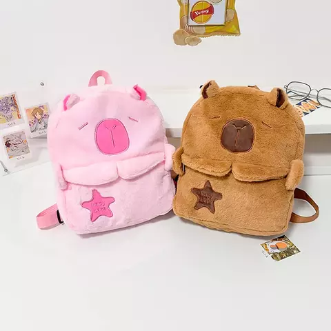 Mochila Capivara Fofa em Pelúcia – Estilo e Conforto para Mulheres, Grande Capacidade e Super Leve