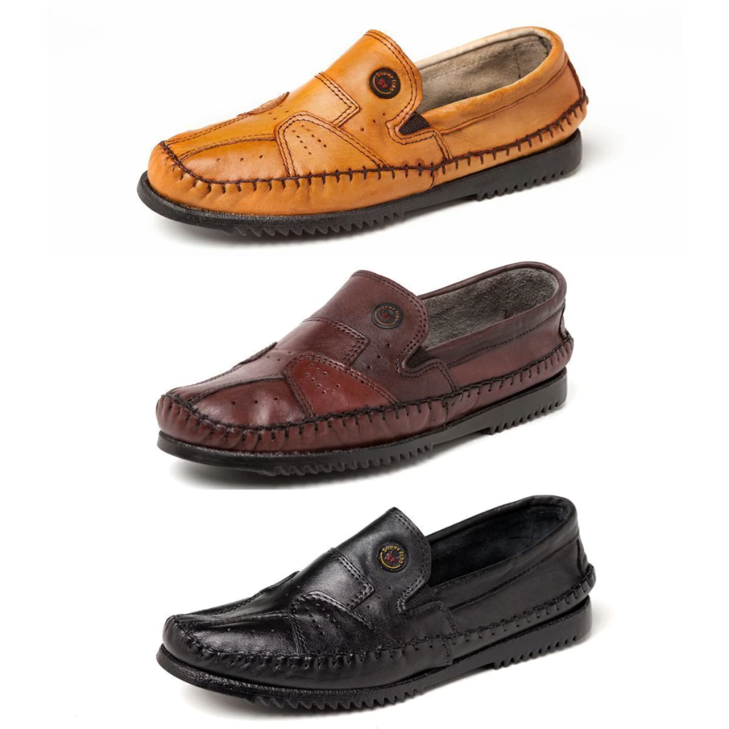 Sapatilha Masculina Mocassim Couro Bovino Kit 3 Pares