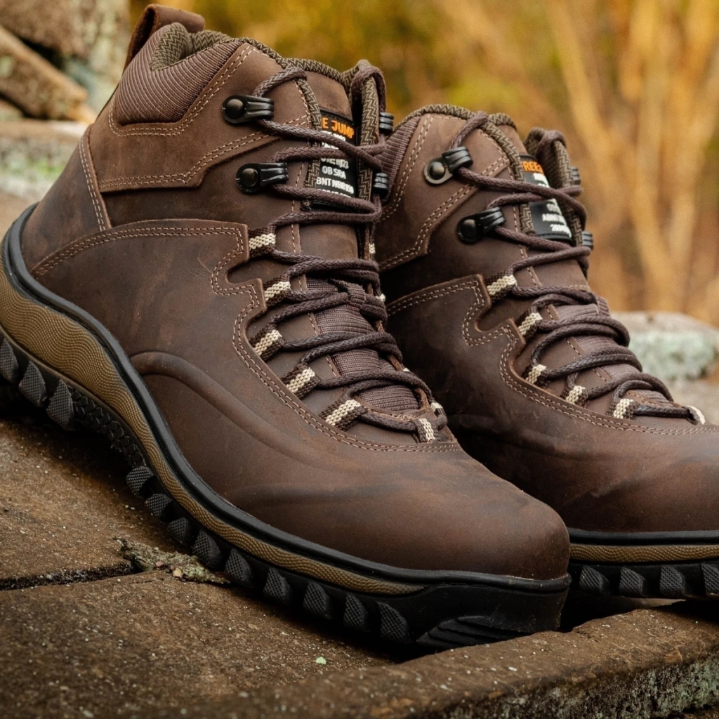 Bota Coturno Masculino Adventure Militar Trilha Em Couro Café com CA 1903