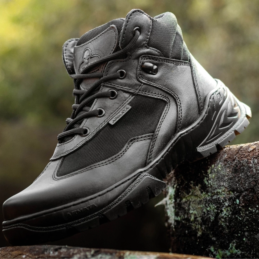 Bota Tática Militar Couro Legítimo PM Cano Curto V Max