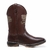 Bota Texana Country Cano Alto em couro legítimo com bico quadrado, na cor marrom, apresentando detalhes em relevo.