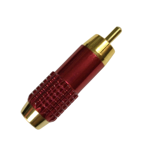 Plug RCA Macho Metal Dourado Vermelho Ponta Dourada