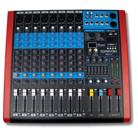 Mesa de Som 8 Canais 4 Aux Efeitos MS8.4 Soundvoice
