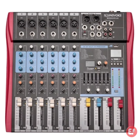 Mesa de Som MS602 EUX 6 Canais 1 AUX EF/EQ Soundvoice