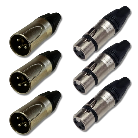 Kit 3 Plug XLR Macho + 3 Plug XLR Fêmea XL03 Robusto SV