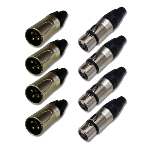 Kit 4 Plug XLR Macho + 4 Plug XLR Fêmea XL03 Robusto SV