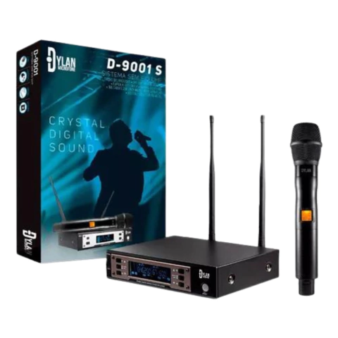 Microfone Sem Fio Bastão Duplo UHF Dylan D9001S Multicanais