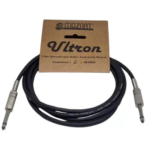 Cabo P10 x P10 1m 1 x 30mm Preto Plug Metal Mola Cromado