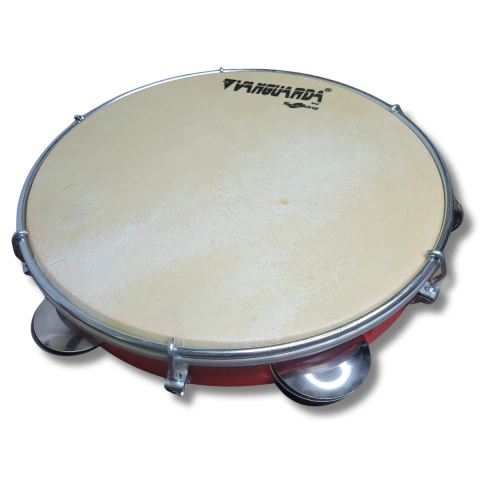 Pandeiro 10" ABS Vermelho Pele Couro Natural Vanguarda