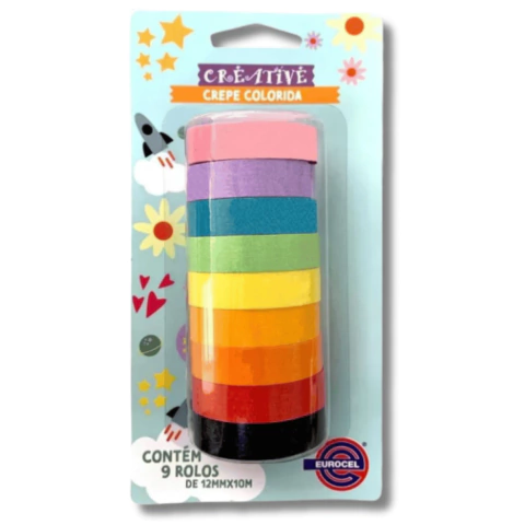 Kit com 9 Rolos de Fita Colorida 12mm x 10m