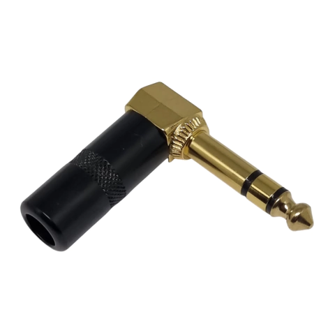 Plug P10 Macho Estéreo em L 90º Preto Dourado MXT