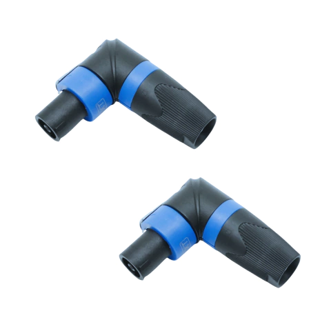 Kit 2 Plug Speakon Macho em L 90º Conector Trava 4 Vias Azul