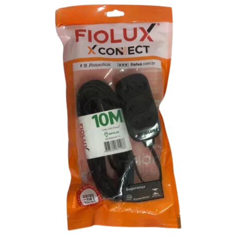 Extensão 3 Tomadas 2P+T 10m Connect Preta Reforçada Fiolux