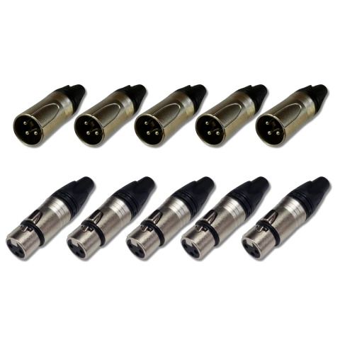 Kit 5 Plug XLR Macho + 5 Plug XLR Fêmea XL03 Robusto SV