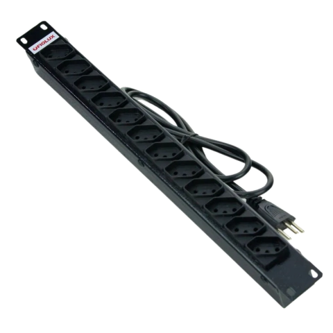 Régua Rack 12 Tomadas 2P+T 3m Metal Preto Reforçada Fiolux