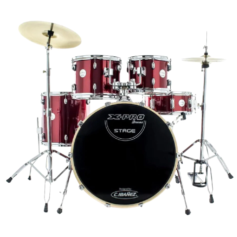 Bateria Stage X-Pro Vinho Bumbo 18" Completa Pratos Banco