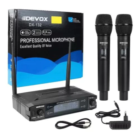 Microfone Sem Fio Bastão Duplo DX132 Multifrequência Devox