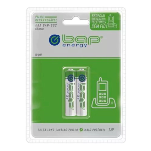 Pilha Recarregavel AAA 1.2v 650mah Com 2 Unidades Bap602