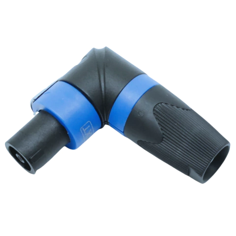 Plug Speakon Macho em L 90º Conector com trava 4 Vias Azul