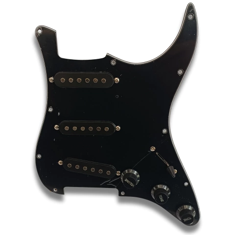 Escudo Guitarra Strato Preto Completo Captadoes e Elétrica