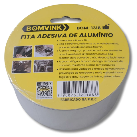 Fita Adesiva de Alumínio 4.8cm x 20m BOM1316 Bomvink