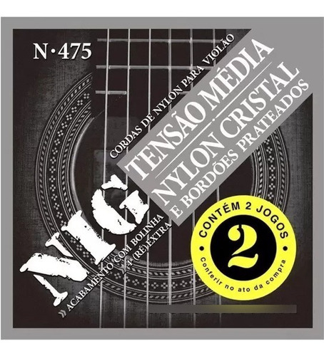 Kit 2 Jogos Cordas Violão Nylon Tensão Média Cristal Nig