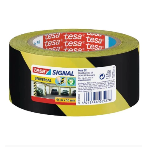 Fita De Demarcação PP 50mm x 66m Preta e Amarela Tesa