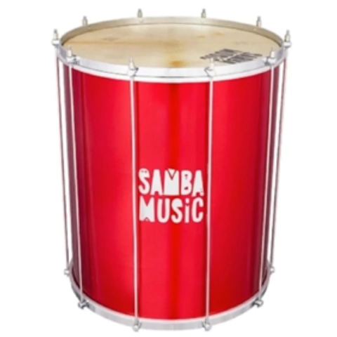 Surdo 18" Vermelho Madeira 60x18 Pele Animal + Tripé Samba Music
