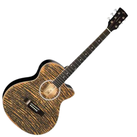 Violão Aço Elétrico Mini Jumbo Marrom Flamed VCE330 MF Vogga