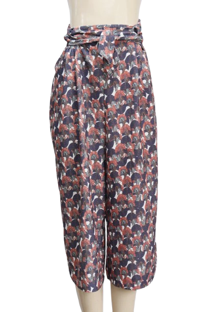 CALÇA PANTALONA ESTAMPADA COM AMARRAÇÃO NA CINTURA - YESSICA