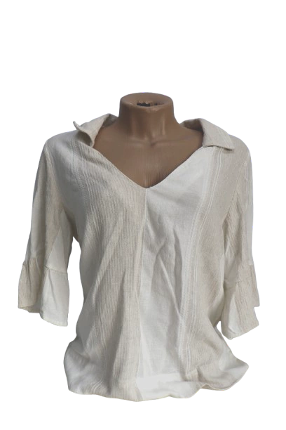 BLUSA MANGA CURTA ALONGADA DE LINHO E VISCOSE BRANCA - SKUNK