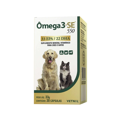 Suplemento Ômega 3 SE 550 Cães e Gatos 33g 30 Cápsulas