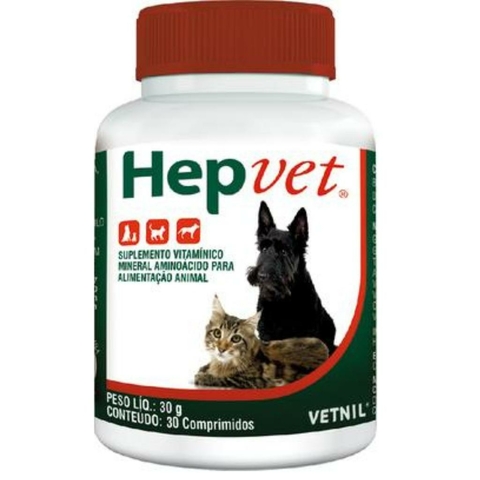 Suplemento vetnil hepvet comprimidos para cães e gatos 30g
