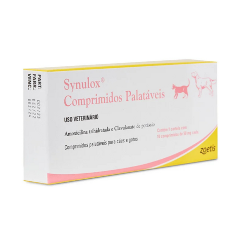 Synulox 50mg Antibiótico Pra Cães e Gatos 10 Comprimidos